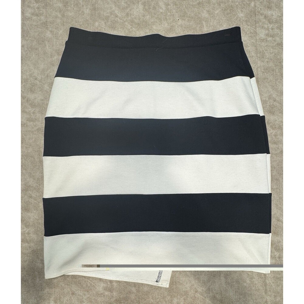 Spence Pencil Skirt Women's LARGE Black White Stripe Pull On Wrap Lined - Picture 5 of 5